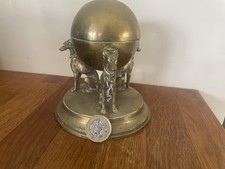 19thC Victorian Brass Globe Inkwell Grand Tour Sighthound Greyhound Whippet Dog