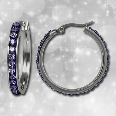 Damen Ohrringe Edelstahl Creolen glitzernde Zirkonias lila 30mm Amello ESOS04V