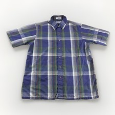 Vintage Arrow Sport Shirt Mens M Plaid Short Sleeve Button Up Purple Casual READ