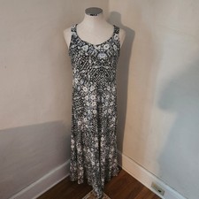 ARTISAN NY Maxi Dress Black White Floral Print Sleeveless Criss Cross Back XS