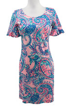 Lilly Pulitzer Mellorie Dress Womens Sz XS Pink Blue Tropical Ruffle Sleeves New