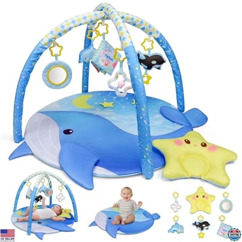 Dr.Rapeti 31"x31" Colorful Baby Play Mat & Activity Gym with Arch, Mirror & Toys