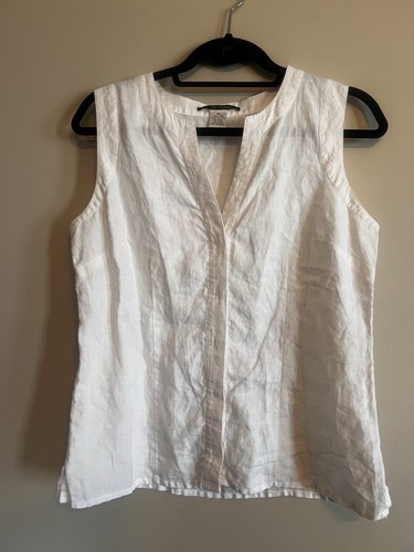 white 100% linen Summer sleeveless v neck button down