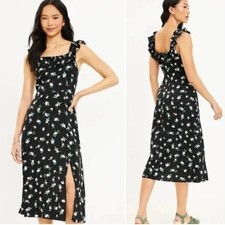 Ann Taylor LOFT Black Floral Ruffle Midi Dress 0