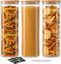 73 Oz Glass Storage Jars with Bamboo Lids - 3 Pack Clear Glass Canisters Square