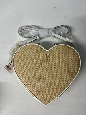 VICTORIA'S SECRET HEART SHAPE CROSSBODY BAG 2 PART ZIPPER  STRAW NWT