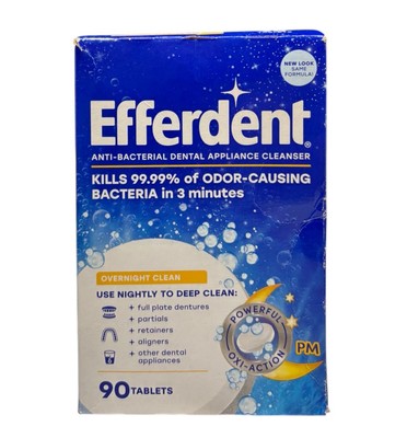 Efferdent PM Overnight Clean Dental Appliance Cleanser 90 tabs Oxi Action