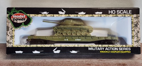 Coche plano verde ejército de los Estados Unidos 50' con tanque M-47 Patton modelo Power 99160 HO | Zustand: New