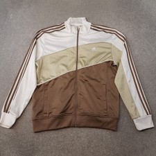 Adidas Mens Track Jacket Large Brown White Beige Coffee Retro Tracksuit Top 2010