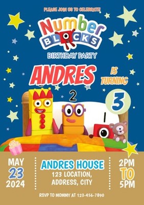 Digital Numberblocks Birthday Party Invitation Personalized Texts 1