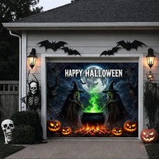 8x7Ft Halloween Garage Door Cover Decoration Outdoor Happy Halloween Witches Sil