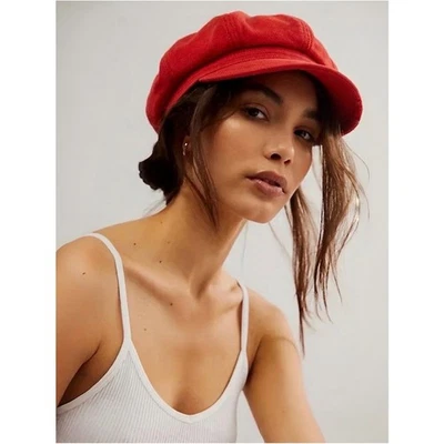 Free People Bowery Slouchy Lieutenant Hat Rouge Red One Size - Image 1 of 3