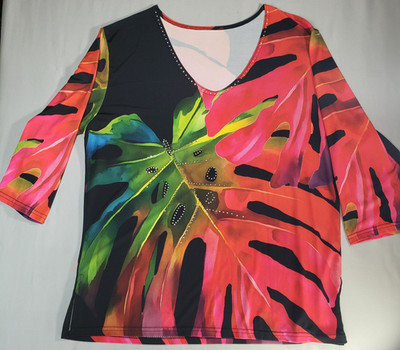 Kristen's Kloset Women's Med Top Tropical UPF 50+ Jersey with Rhinestones