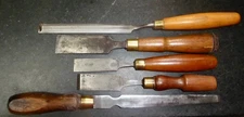5 ANTIQUE CHISELS WOODCARVING TOOLS Sorby Butcher Ward Marples