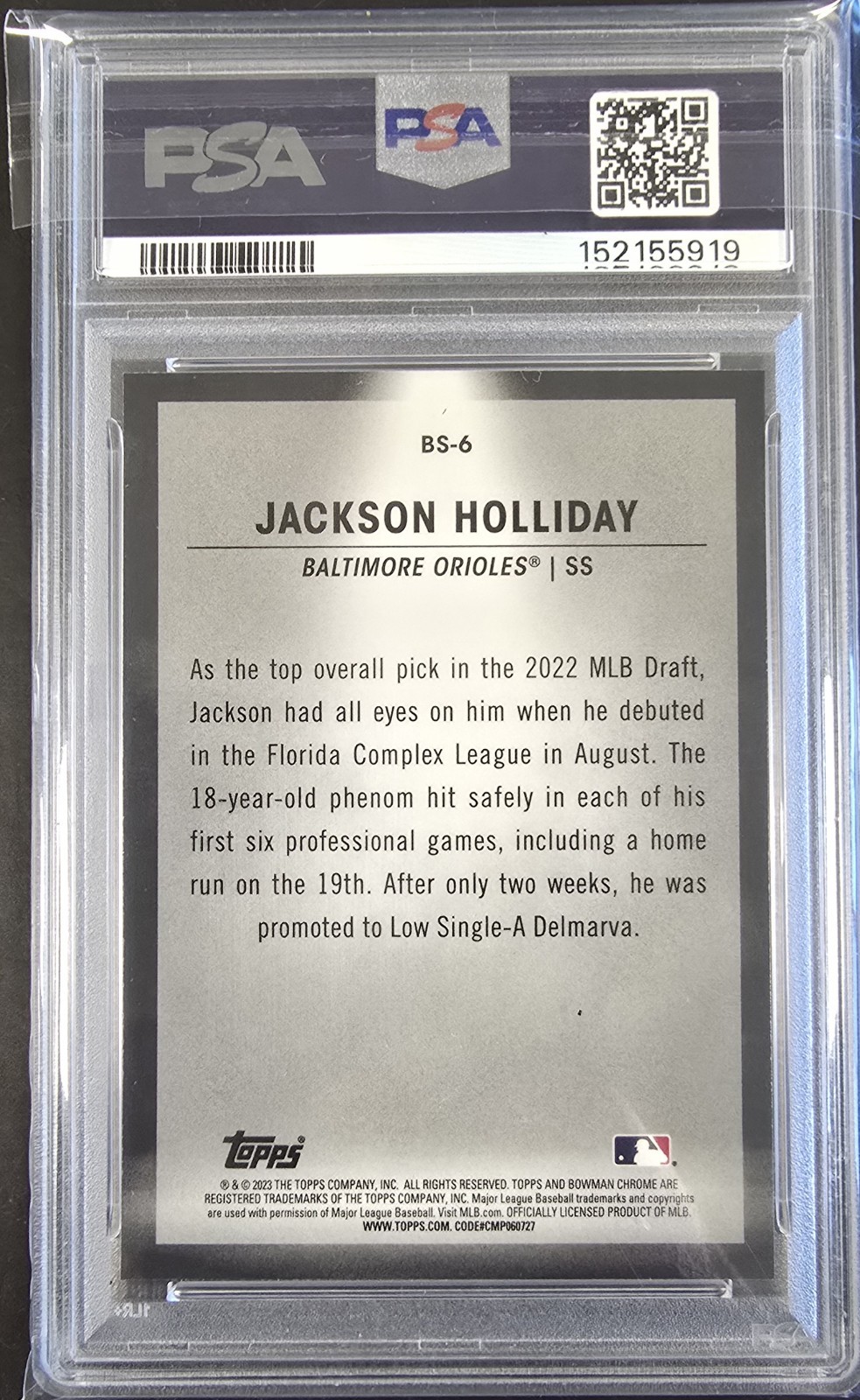 2023 Bowman Jackson Holliday Spotlight PSA Mint 9 view 2
