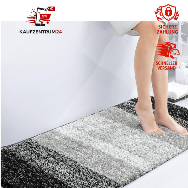 Badezimmerteppich Rutschfest Waschbar Hochflor Mikrofaser 60X120 Cm Schwarz-image