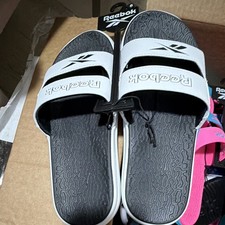 Reebok Unisex Slide Sandals Black/White Faux ...