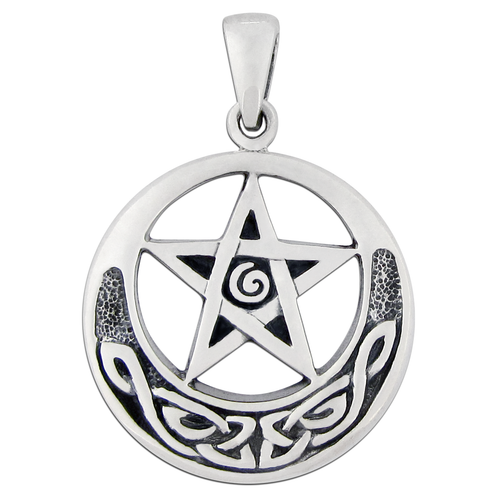 Sterling Silver Crescent Moon Pentacle Pentagram Pendant Celtic Knot ...