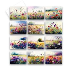 12 Assorted All Occasion Note Cards Blank Greeting Cards - Wildflower Meadow