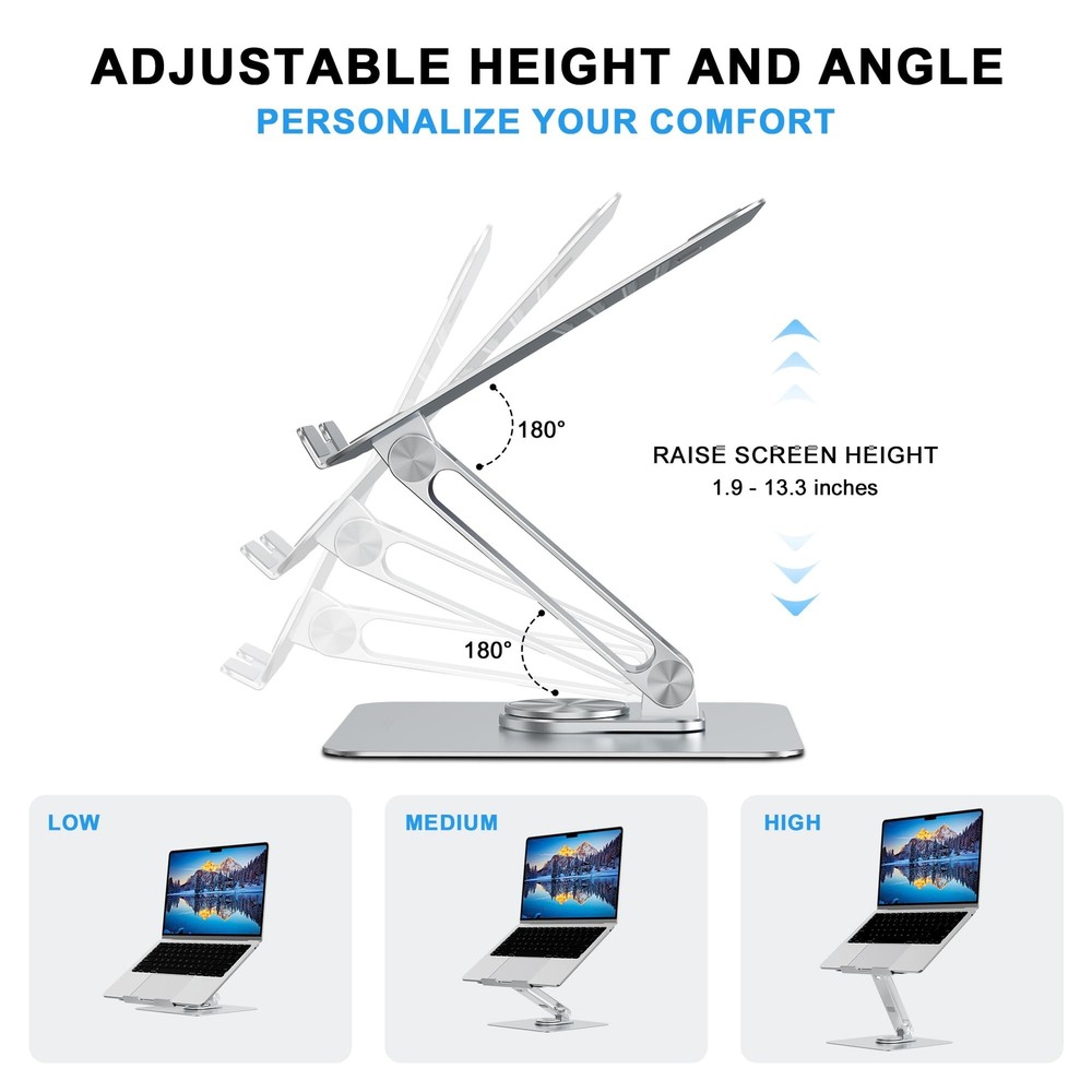 Adjustable Height Laptop Stand for Desk Portable Ergonomic 360° Rotation