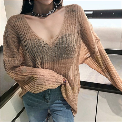 V-Neck Long Batwing Sleeve Knitted Tops 