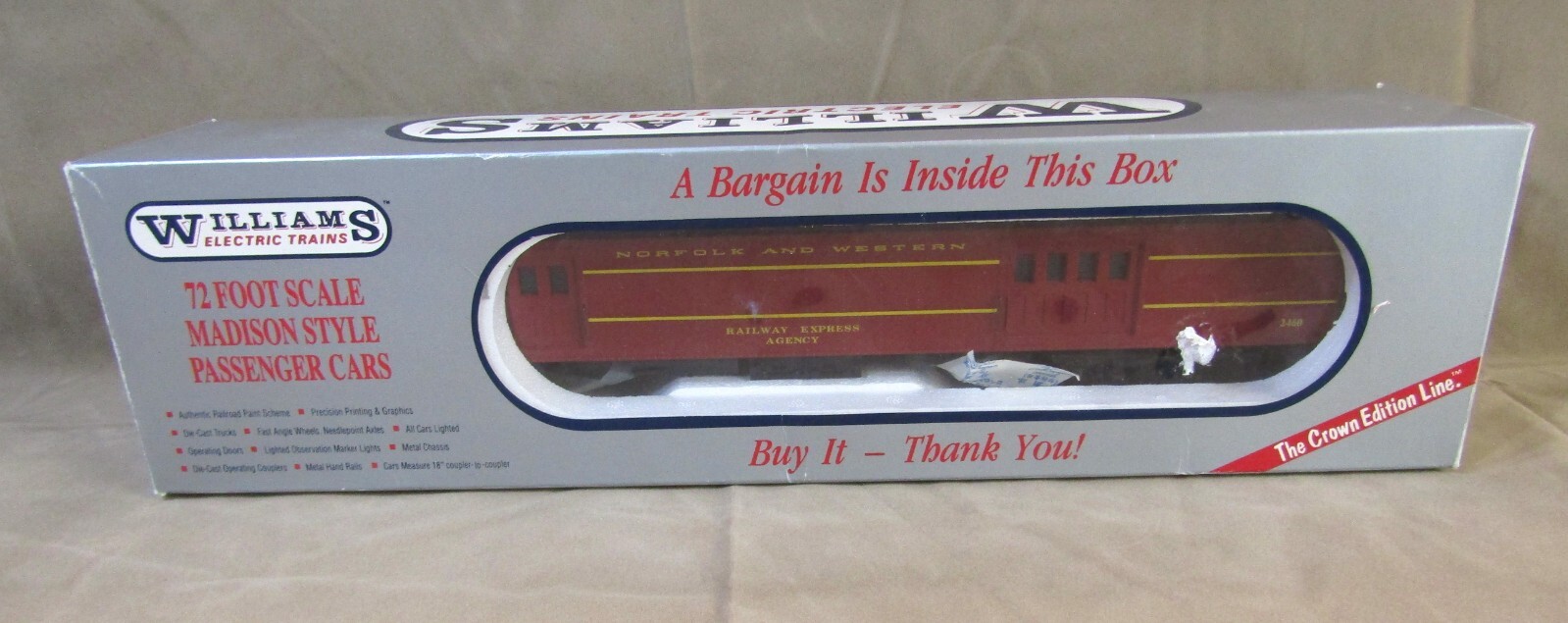 Williams Model Train 72 foot scale Madison Style Passenger Cars set of