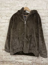 Mark Alan New York Chocolate Faux Fur Hoodie Zip Up Jacket Coat Size Xl Nwt