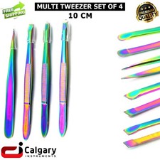 Eyelash Tools Set of 4 Multi Color Tweezers Slanted, Round Fine Pointed Tweezer