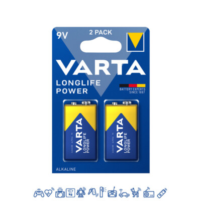 1 x 2er Varta 9V-Block 4922 Longlife Power ex.High Energy E-Block 6LR61 Batterie