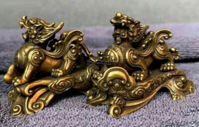 Pair Brass Pi Yao Pi Xiu Statue Feng Shui Wealth Porsperity Figurine | eBay