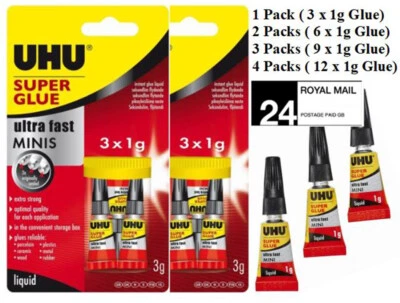 UHU Super Glue Mini Trio Adhesives 3 x 1g Tubes Super Power Super Glue Liquid