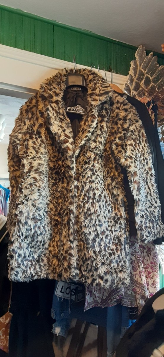 ANGIE DISTRESS LEOPARD FAUX FUR COAT MEDIUM | eBay