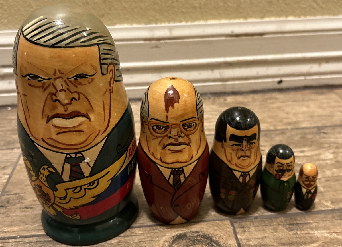 5 Vintage Russian Nesting Doll USSR Gorbachev Communist
