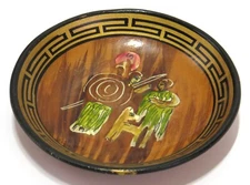 Greece Hand Made Painted Vintage 1974 Signed Ceramic Tray Souvenir, About 5"