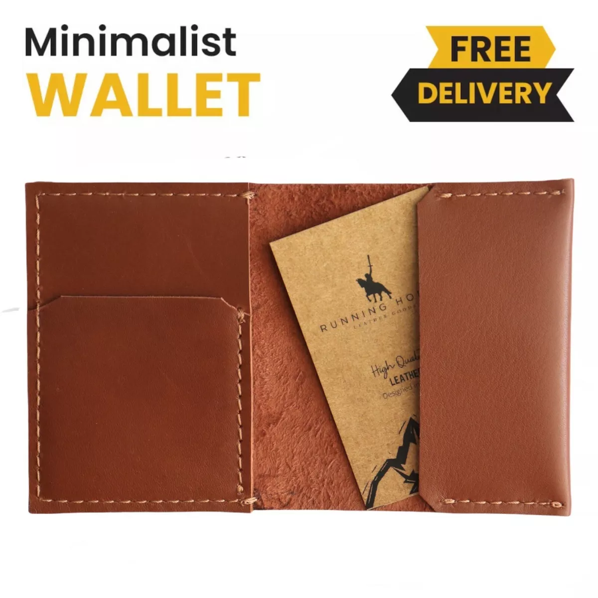 Leather bifold card holder minimalist wallet