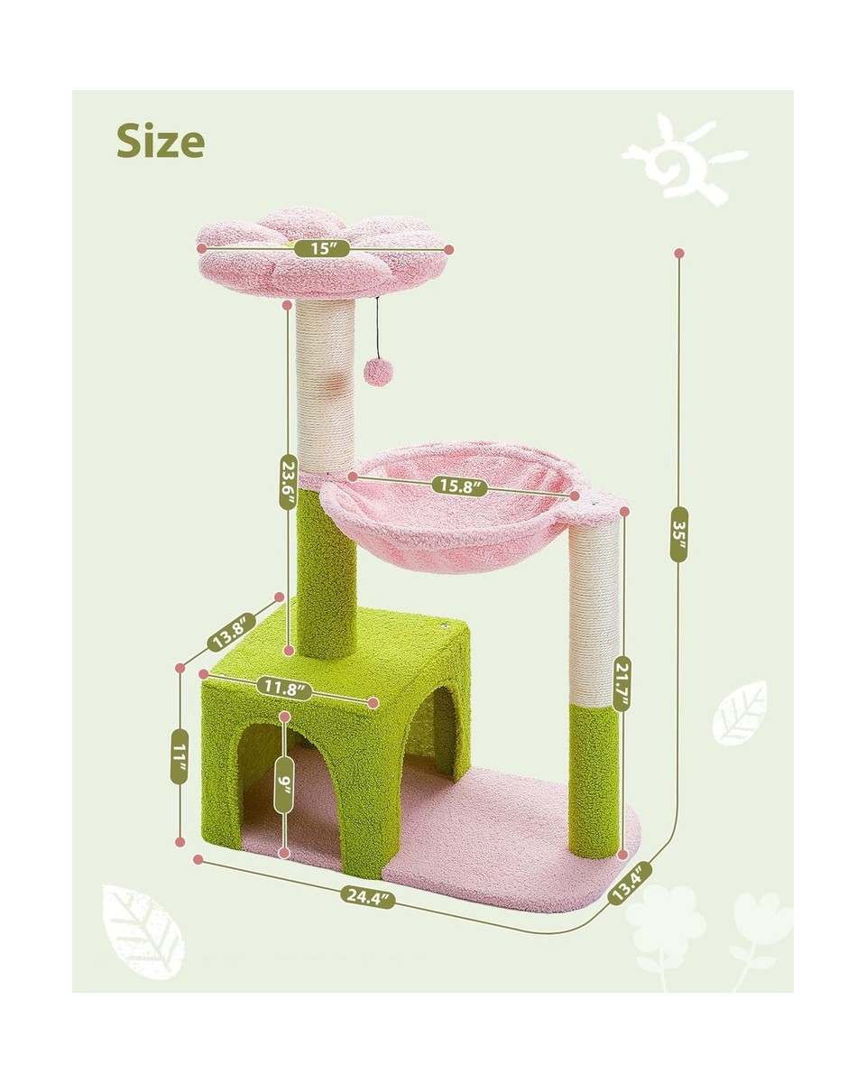 Flower Cat Tree with Large Metal Frame Hammock, 36.6