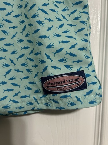 Vineyard Vines Boys Swim Shorts Mint Green Fish Pattern - Picture 2 of 8