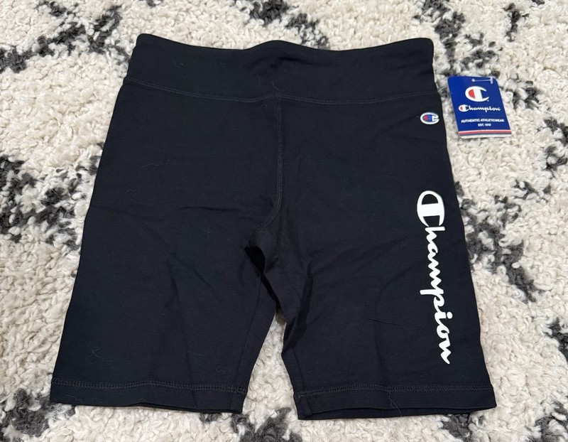 NWT CHAMPION BIG GIRLS BLACK WHITE LOGO BIKE ATHLETIC SHORTS Size LARGE