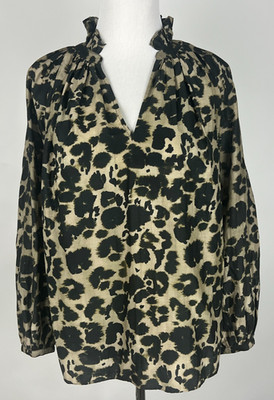 CURRENT / ELLIOTT Silk/Cotton 'Annabelle Blouse in Leopard' - CE 2 (US6), Black