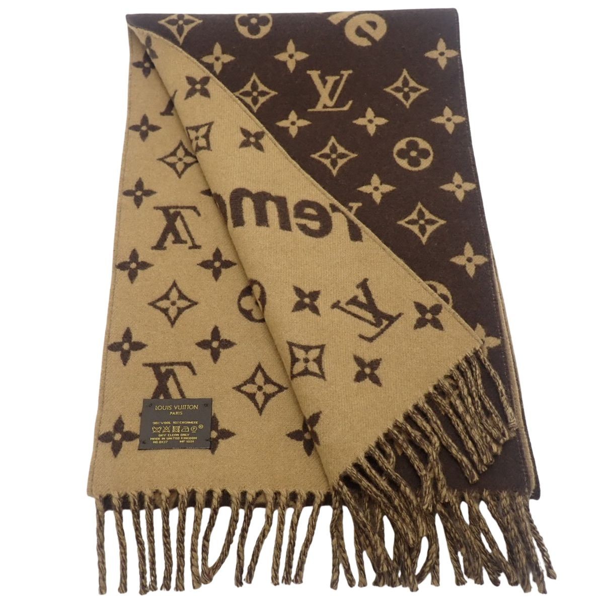 LOUIS VUITTON x Supreme Monogram Scarf Wool Cashmere Brown Camel 194cm image 3