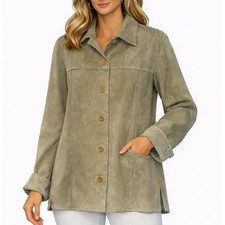Bagatelle Mujer Gamuza Cuero Camisa Chaqueta Verde Salvia Botón Frontal Cazadora M