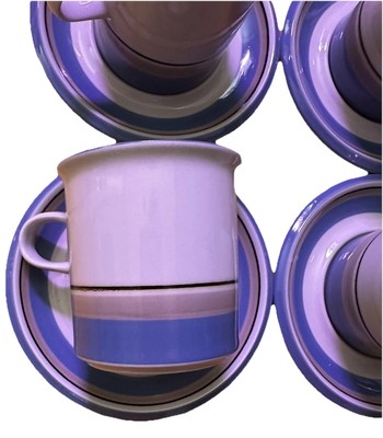 Arabia of Finland Uhtua 4 Cups  & 4 Saucers Lot. Blue Cream Danish Modern