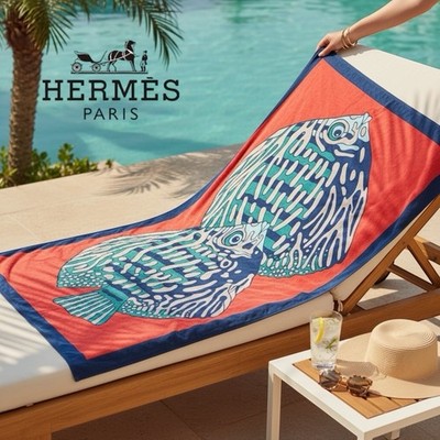 HERMES Beach Towel Tapis Nomade POISSON Fish Motif Cotton | eBay