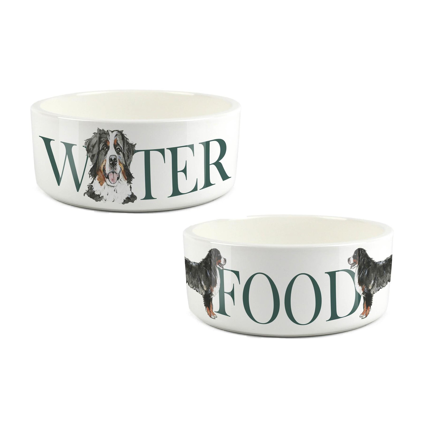Bernese Mountain Dog Bowl Set - Food & Water Large Ceramic Bowls Dog Gift