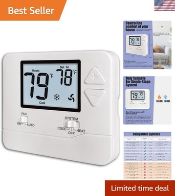 Efficient Non-Programmable Thermostat with White Backlight for Home HVAC Systems