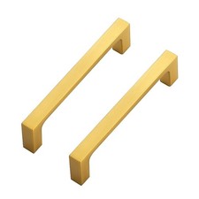 Brushed Brass Cabinet Handles 4 Inch Solid Square Kitchen Drawer Pulls 10 PCS
