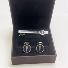 Rare Good Alfred Dunhill cufflinks & tie tweezers d logo navy blue