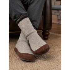 Acorn Men's SZ 9/10 Sweater Suede Slippers Grey Ragg Wool Indoor/Outdoor