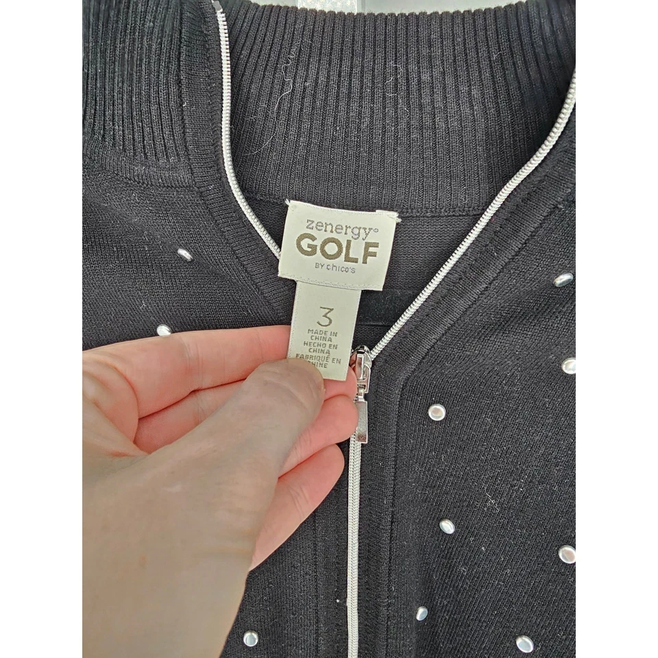 Chico's Zenergy Golf Black Beaded Embellished Full-Zip Knit Jacket Size 3 - Image 3 of 4