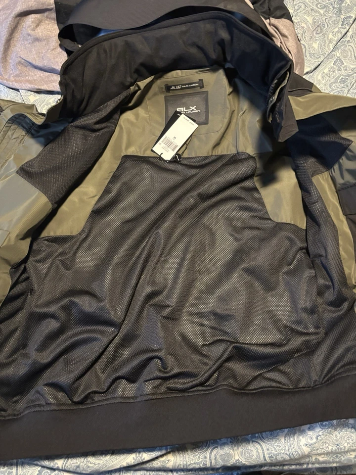Ralph Lauren RLX 尼龙帆布 Tech 拉链夹克男式 M 冬季户外绿色黑色。 — 第 3/4 张图片